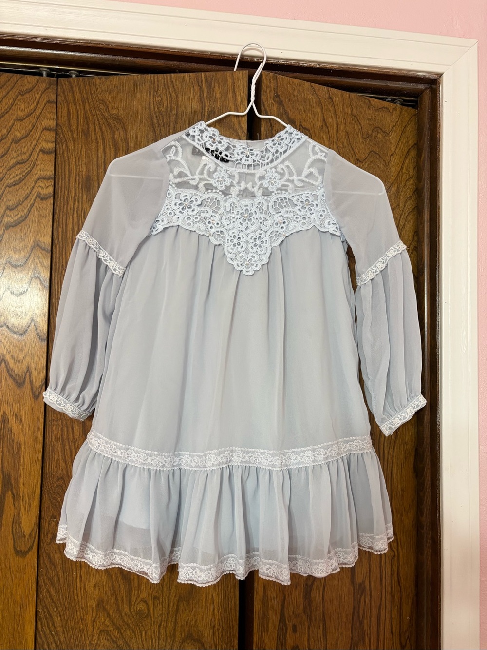 Biscotti Light Blue Lace Yoke Chiffon Dress